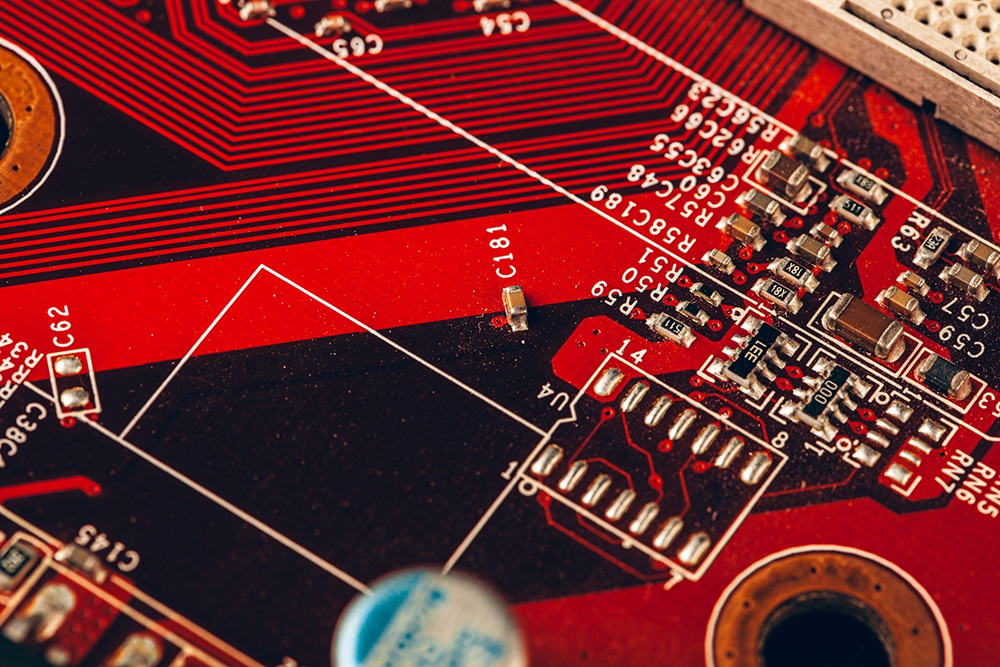Close up of a electronic circuit board with processor